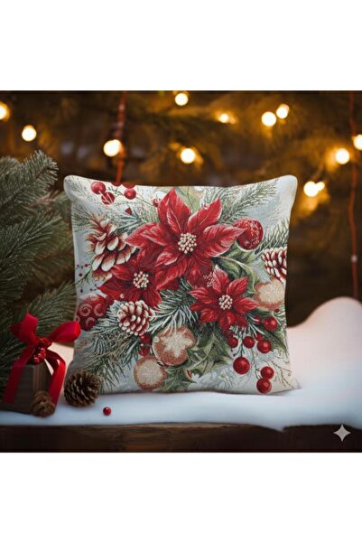 Believe КОЛЕДНА ДЕКОРАЦИЯ С ЧЕРВЕНИ ЦВЕТЯ, ЖАКАРДОВА ТЪКАНА ГОБЛЕНА, ДЕКОРАТИ...