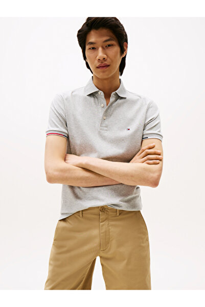 Tommy Hilfiger Men Light Grey Heather Contrast Tipped Short Sleeves Polo T-Shirt