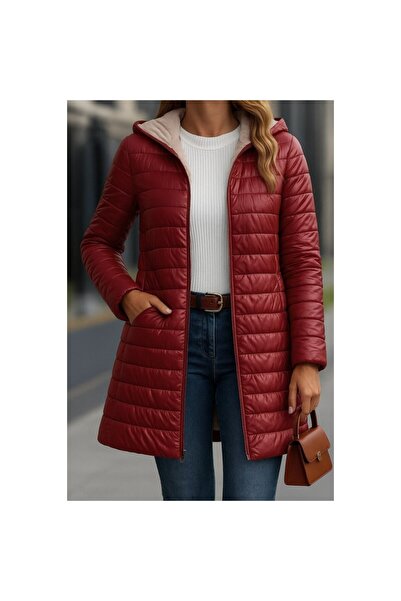 Secret Passion Lingerie Women's Hooded and Pocket Detailed Long Sleeve Winter Zippered Mid-Length Coat 28830