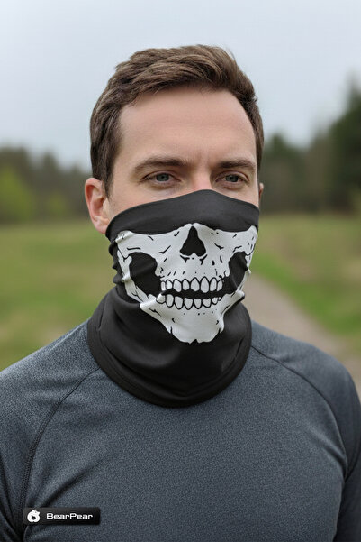 BearPear Siyah Kurukafa Buff Baf Bandana Maske Rüzgarlık Motorcu Boyunluğu