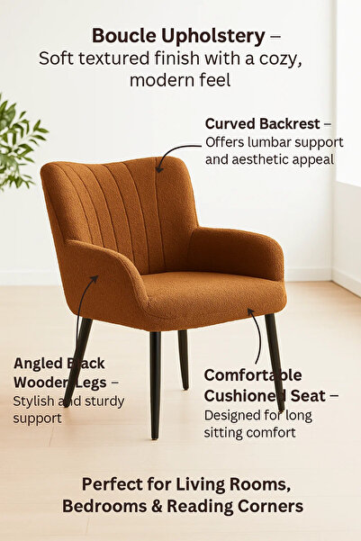 MARIA HOMES Modern Brown Fabric Armchair, Comfortable Lounge Chair for Living Room & Office