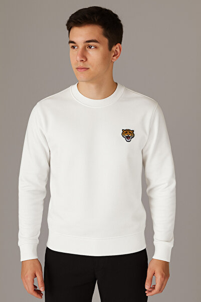 YusGos Unisex Men/Women High Quality Tiger Embroidered Cotton Hooded Crew Neck Sweatshirt