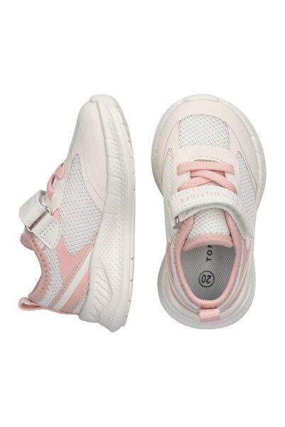 Tommy Hilfiger Girls Off White Leather Low Cut Lace-Up Velcro Sneakers