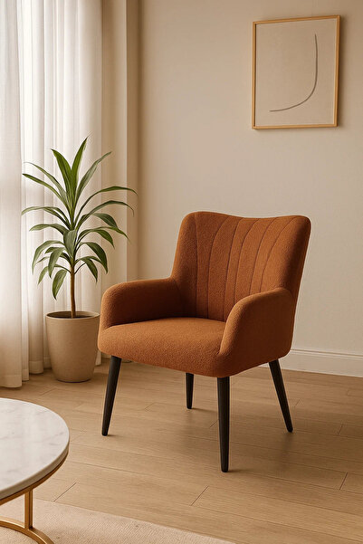 MARIA HOMES Modern Brown Fabric Armchair, Comfortable Lounge Chair for Living Room & Office