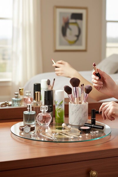 EVSTYLE 360 Degree Rotating Glass Jewelry & Makeup Organizer - Unbreakable 4 ml Tempered Glass