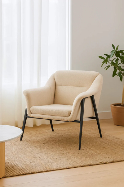 MARIA HOMES Modern Boucle Accent Chair for Living Room Cozy Armchair with Metal Legs and Soft Fabric (Beige)