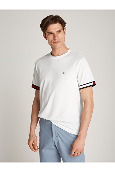 Tommy Hilfiger Men White Global Stripe Cuffs Crew Neck T-Shirt