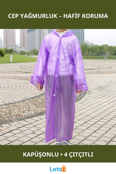 Letsii Hooded Nylon Pocket Raincoat Waterproof, Durable, Unisex