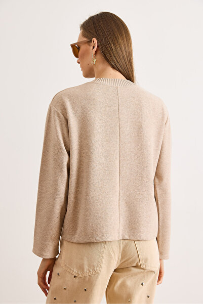 Olalook Women's Camel Collar Detailed Fleece-Lined Flowy Thessaloniki Blouse Blz-19003167