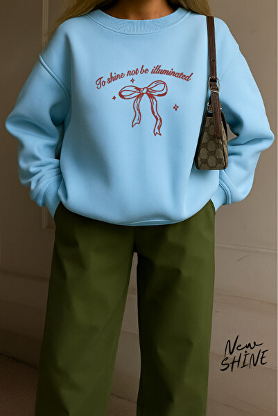 New Shine سويت شيرت برقبة دائرية مطبوع عليه شريط