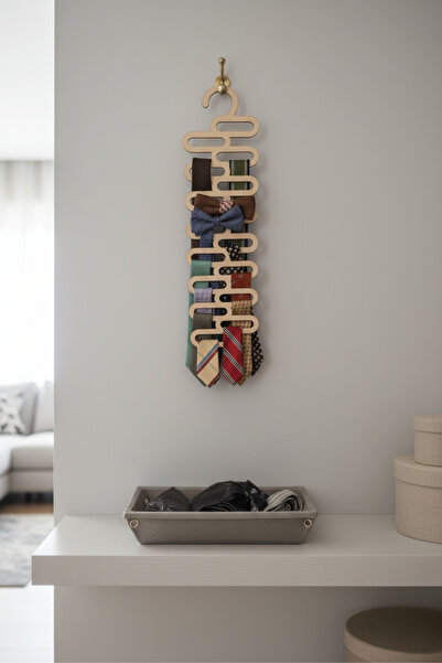 Grandmix Ahşap Çoklu Kravat Askısı ve Eşarp Düzenleyici Modern Dolap İçi Keme...