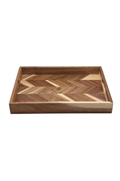 Premium Wooden Serving Tray – Rectangular with Chevron Design