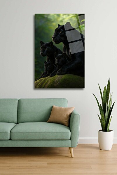 HMDS CONCEPT Black Jaguar Family Glass Painting 436