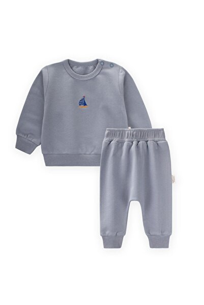 Cigit Sail Embroidered Sweatshirt Set 0-2 Years Mint Green