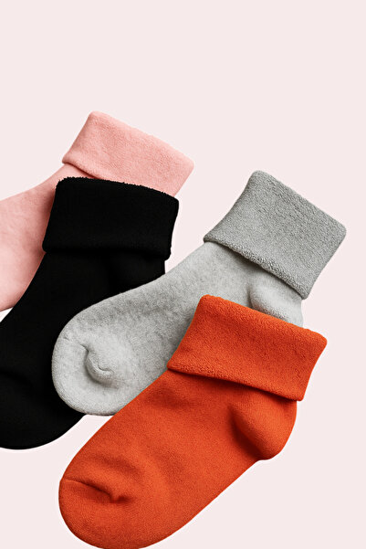 shefox 4 Pairs of Girls' Folded Towel Winter Boot Socks