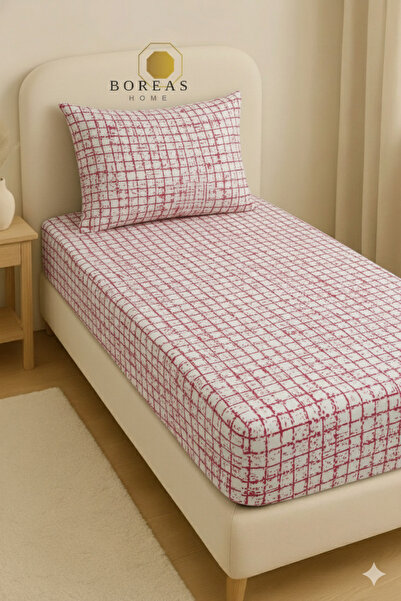 Boreas Home Pixel Pink Ranforce Single Fitted Sheet and Pillowcase Set (100X200)