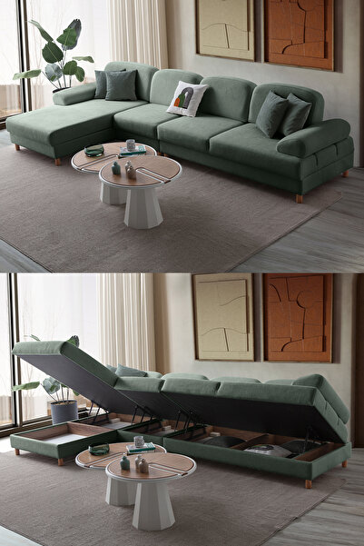 Eymense Aries Yataklı Sandıklı Piyonlu Köşe Takımı Yeşil Sol Köşe