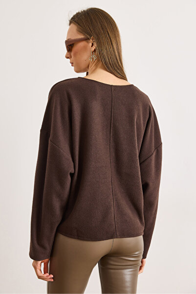 Olalook Γυναικεία καφέ μπλούζα με λαιμόκοψη σε σχήμα V με λεπτομέρεια ραφής, ντραπέ σελανικές μπλούζες BLZ-19003166