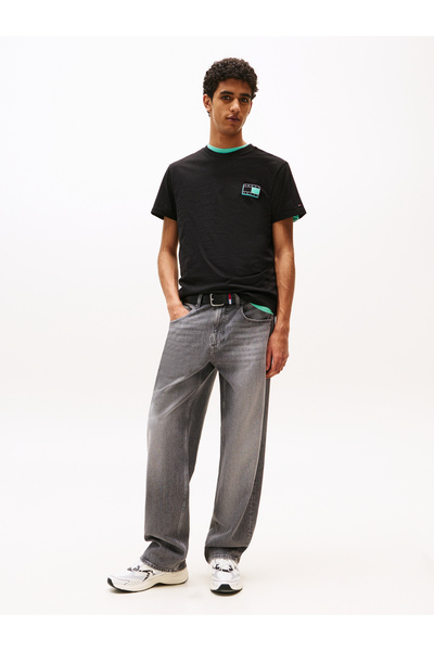 Tommy Hilfiger Men Black Logo Slim Crew Neck T-Shirt