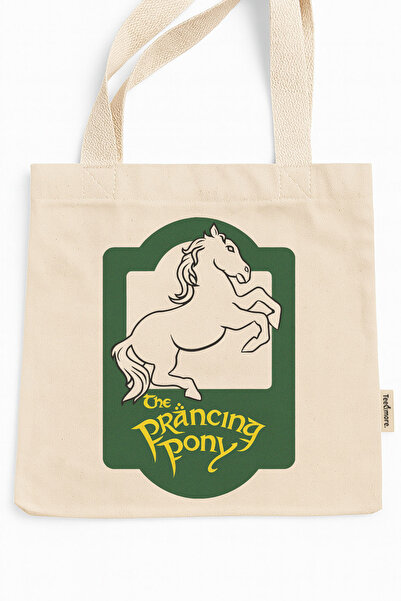 Tee&more. Lord of the Rings the Prancing Pony Printed Canvas Tote Bag with Gusseted Gusseted Velcro and Inner Pocket