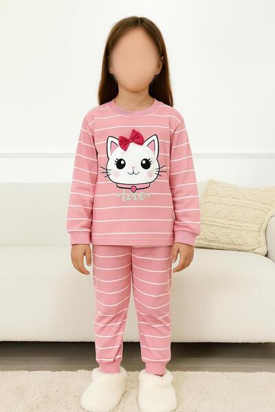 Esterella Girls' Pajama Set / Striped Combed Cotton Pajama Set / Crew Neck Top-Bottom Set