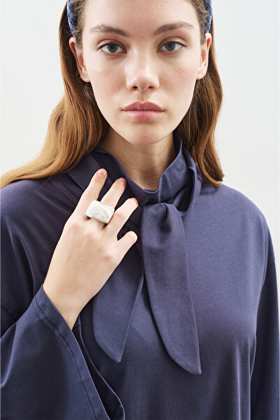 Manuka High Neck Tie-Up Blouse Navy Blue