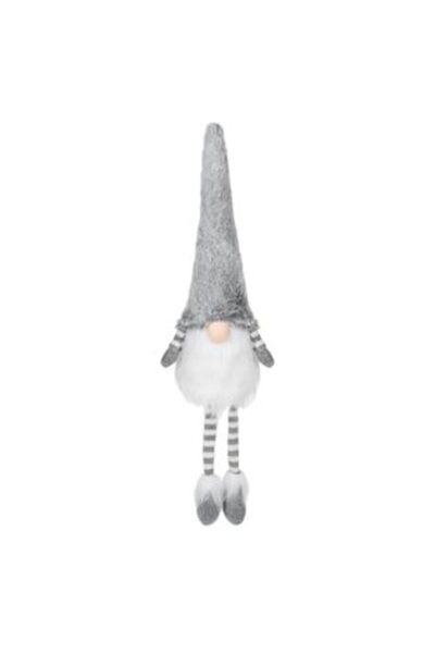 Silver Star Decorative Christmas Gnome Figurine Seated with Grey Fur Hat 56 cm