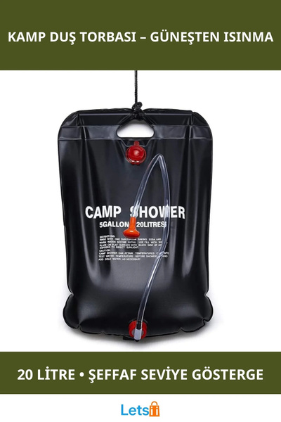 Letsii 20 Litre Kapasiteli Solar Isıtıcılı Kamp Duş Torbası