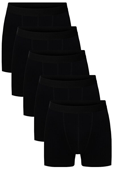 DeeAn Men's Black Plain Lycra Boxer Shorts Pack of 5