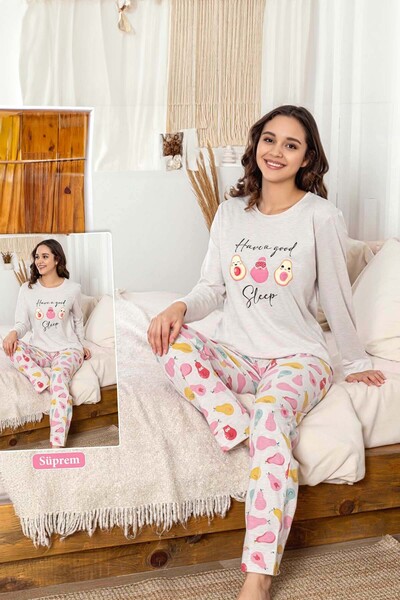 REMSA Women's Avocado Pattern Suprem Pajama Set 0459 Gray