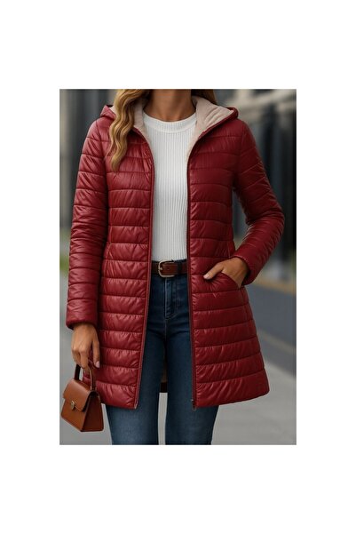 Secret Passion Lingerie Women's Hooded and Pocket Detailed Long Sleeve Winter Zippered Mid-Length Coat 28830