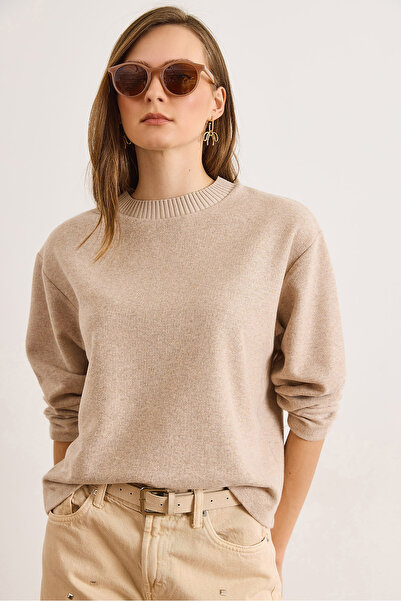 Olalook Women's Camel Collar Detailed Fleece-Lined Flowy Thessaloniki Blouse Blz-19003167