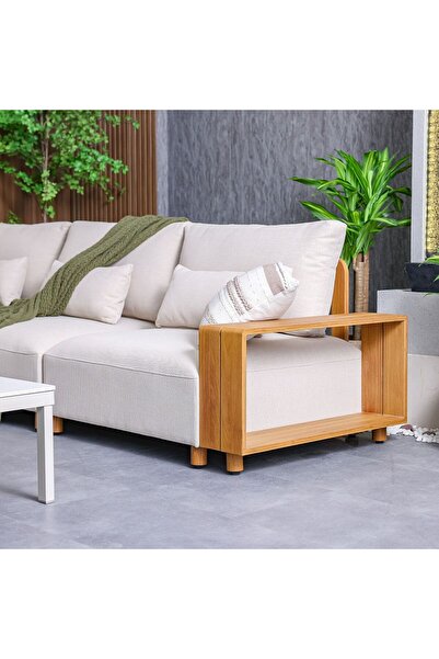 Danube Home Geneva 5-Seater Luxury Corner Sofa Set with Coffee Table – Beige/Apricot/Teak