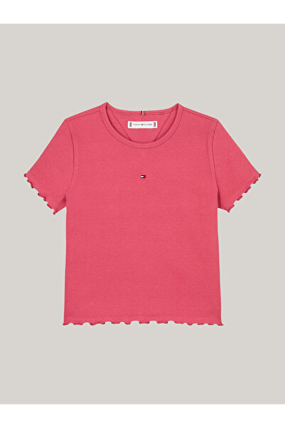 Tommy Hilfiger Girls Heritage Pink Cotton Essential Rib Short Sleeves Top