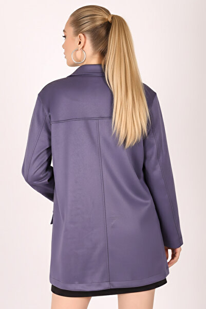 armonika Γυναικείο μπουφάν σε σκούρο μπλε χρώμα με γιακά, κάλυμμα τσέπης και κουμπιά, βάτα τεμάχια Premium Suede oversized ARM-25K001057