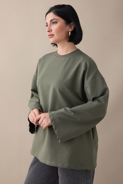 InStyle Оверсайз каки суитшърт с широки ръкави