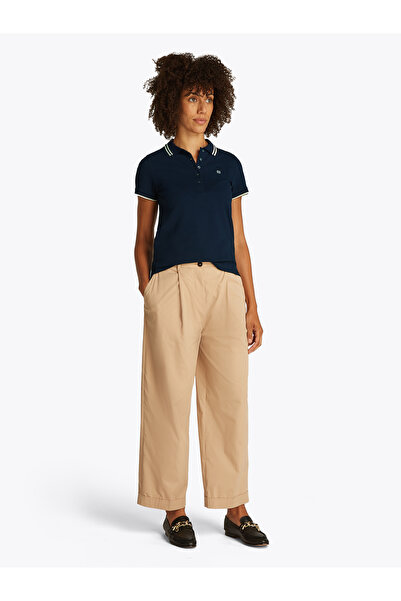 Tommy Hilfiger تي شيرت بولو نسائي ضيق باللون الأزرق قصة ضيقة متباين