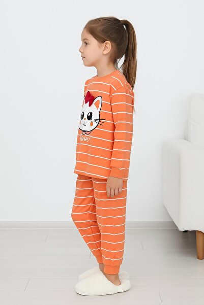 Esterella комплект піжами для дівчинки / смугастий комплект піжами з трикотажу / комплект з коміром-стійкою