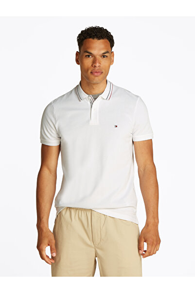 Tommy Hilfiger Men White Regular Fit Tipped Collar Polo T-Shirt