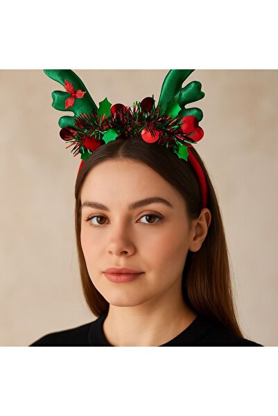 Darya DD599 Yeşil Kırmızı Geyik Boynuzu Yılbaşı Tacı Christmas Hairband