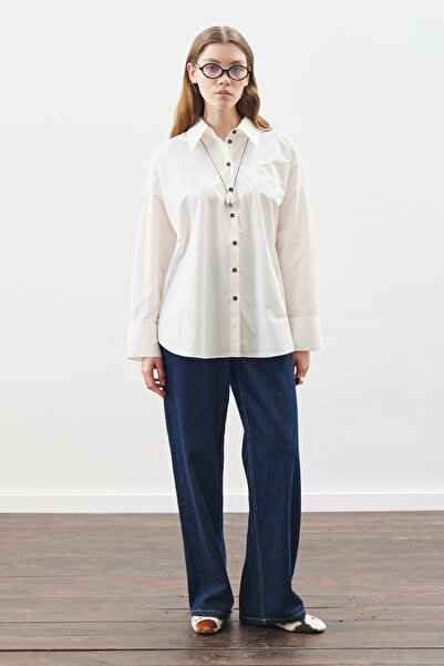 Manuka Oversized Shirt with Design Details Ecru