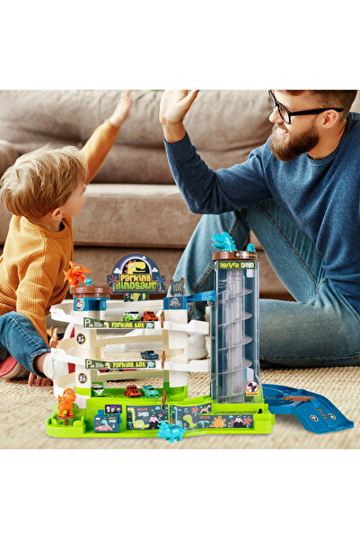 MalPlay 4-level multi-story playset, mobile elevator that transports 6 colorful cars between floors, with