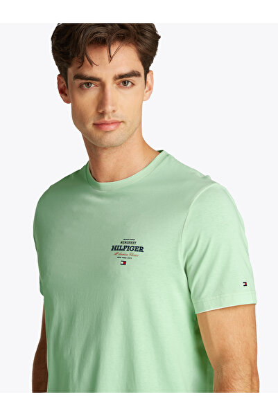 Tommy Hilfiger Men Opal Green Logo Crew Neck Short Sleeve T-Shirt