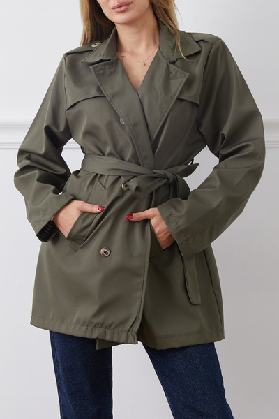 DPARİS Plus Size Belted Buttoned Trench Coat