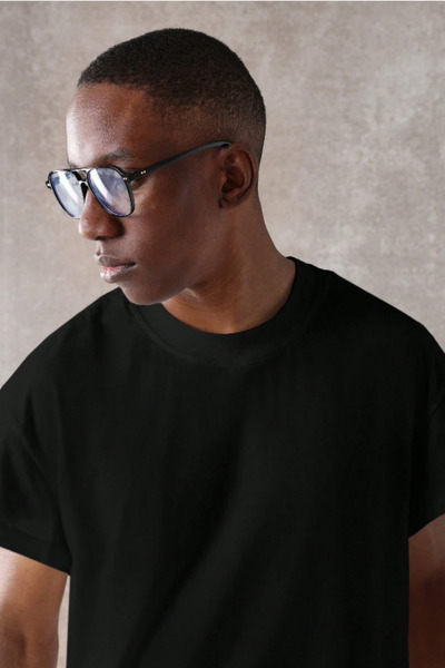 Tarz Cool Men's Black Crew Neck Short Sleeve T-Shirt