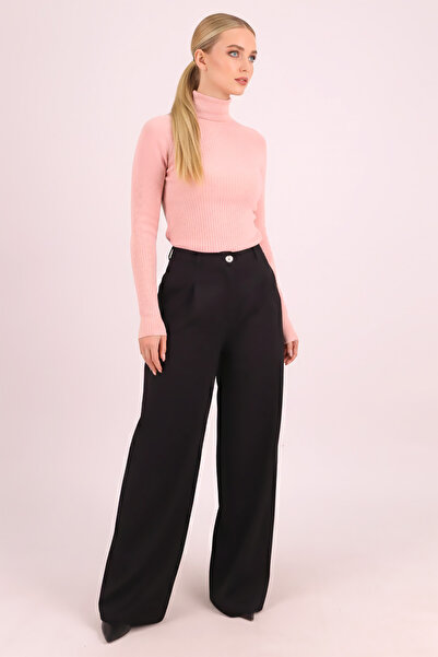 armonika Women's Black High Waist Front Pleated Detail Wide Leg Pants Arm-26K136041