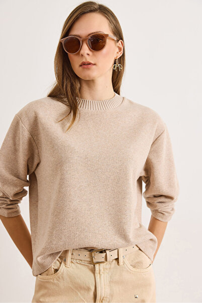 Olalook Women's Camel Collar Detailed Fleece-Lined Flowy Thessaloniki Blouse Blz-19003167