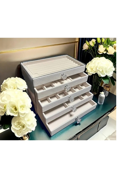 ÖZER KUTU Akrilik 5 Kadife Çekmeceli Takı Organizatörü,Düzenleyici (13x23 cm ...