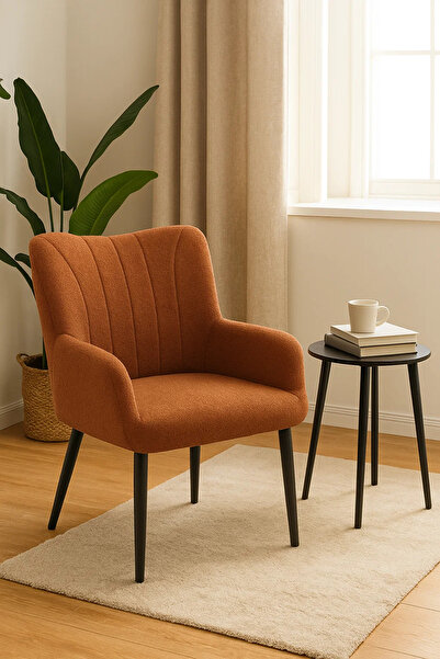 MARIA HOMES Modern Brown Fabric Armchair, Comfortable Lounge Chair for Living Room & Office