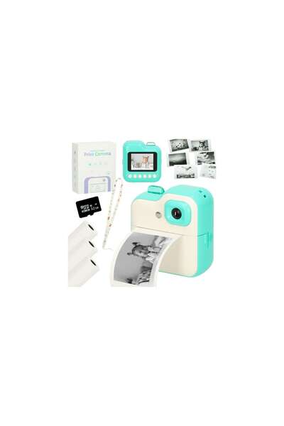 kik Instant Camera with Thermal Printer + Rolls, 32GB Card, Green